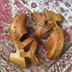 Kork-Ease Tan Leather Mules with Stud Accents